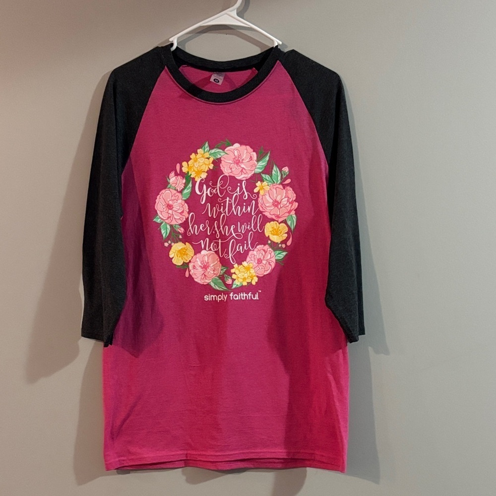 Simply Faithful Women's Floral Graphic Tee - Pink and Black